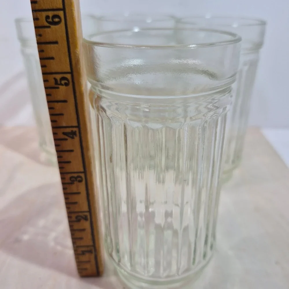 Vintage Ribbed Glass Tumblers Set of 4 Clear Fluted Drinking Glasses 5.5 Inch